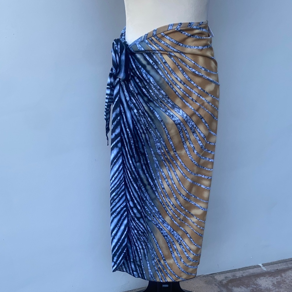 LA PALAPA Blue, gold and brown printed Women's Swim Sarong Swim Beach Coverup